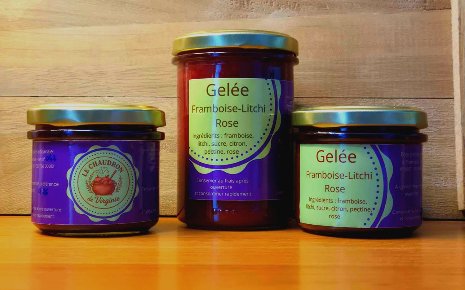 gelee framboise litchi rose artisanale préparée en Bretagne par Le Chaudron de Virginie